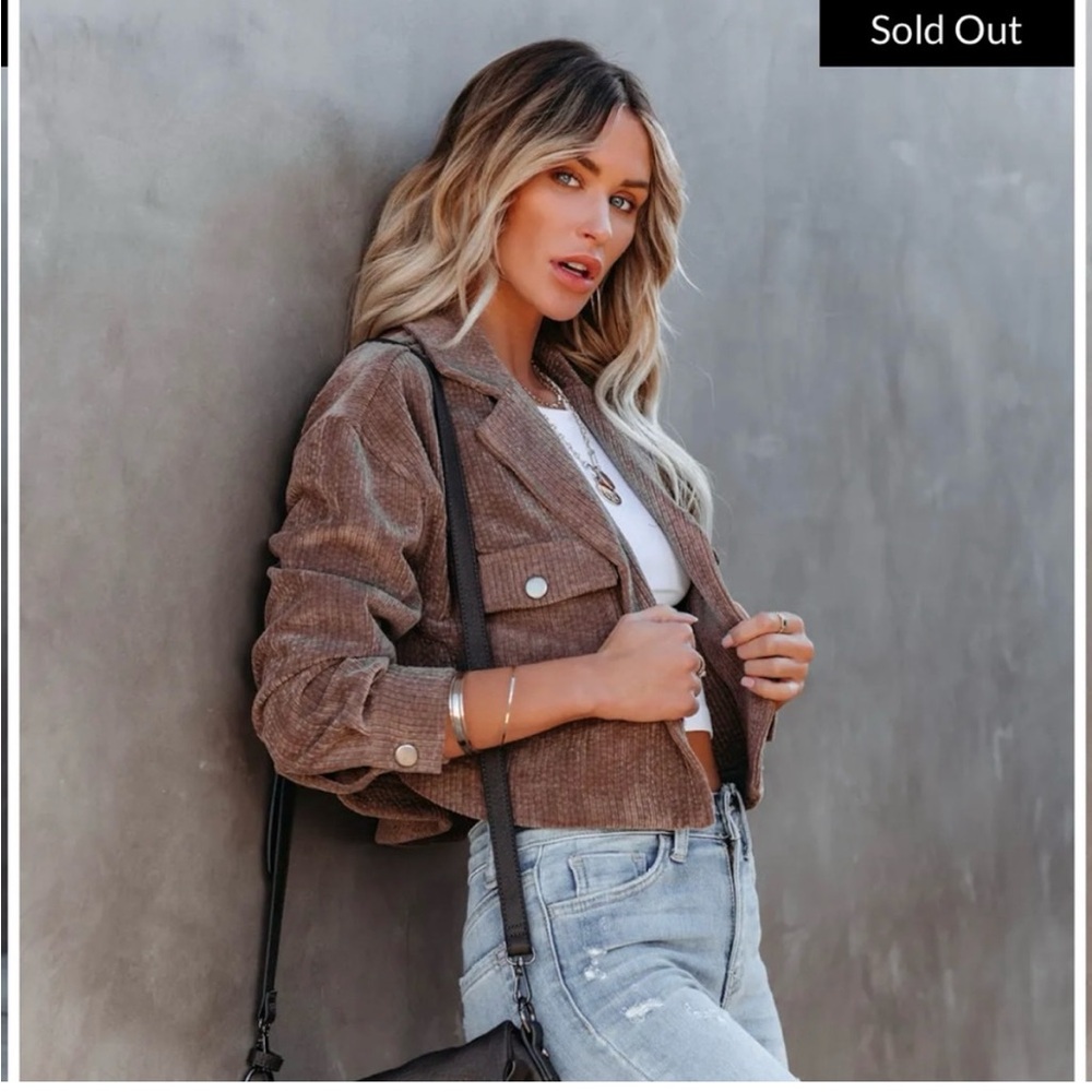 Vici Corduroy Cropped Brown Lightweight Jacket Size Small